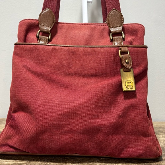 Etienne Aigner Deep Red Canvas Tote - Picture 3 of 13